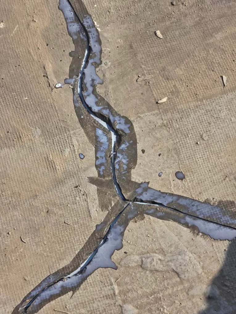 Close-up of a structural crack sealed with PU injection grouting